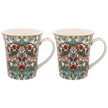 William Morris White Strawberry Thief - 2-pack muggar i presentkartong