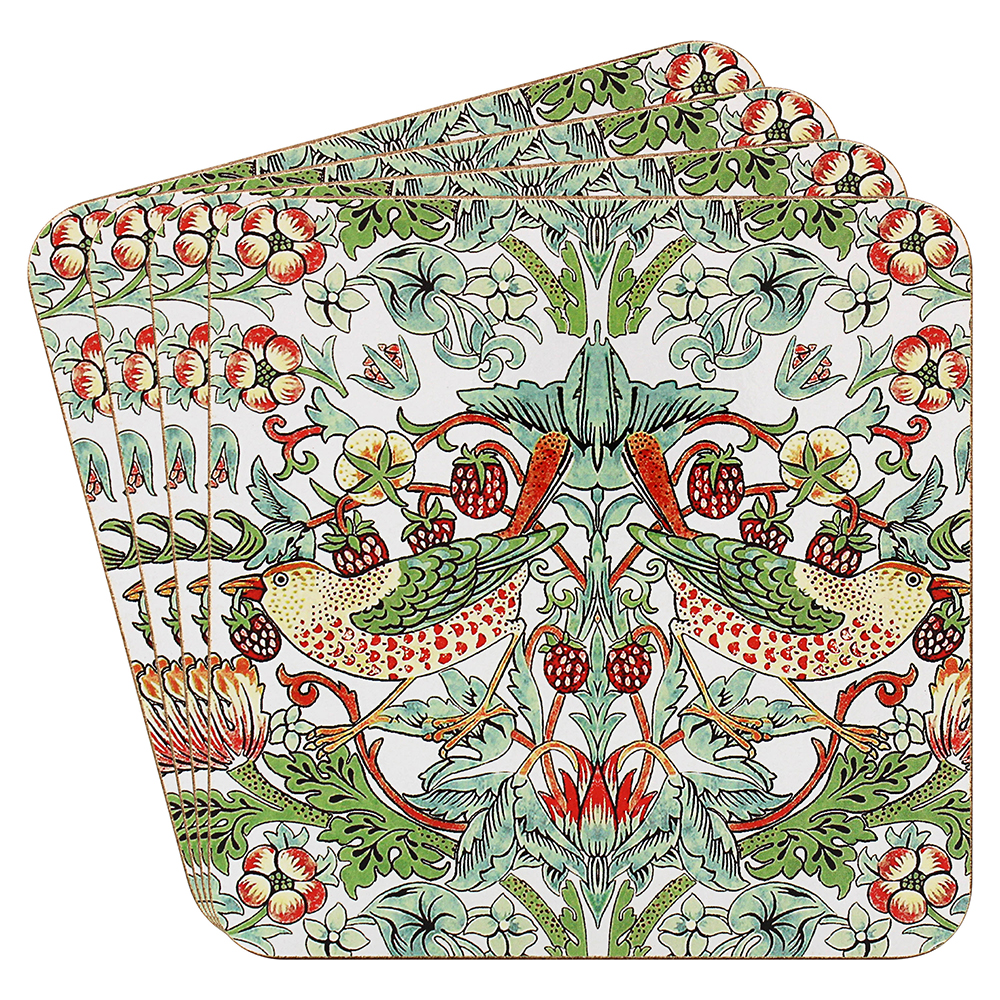 William Morris White Strawberry Thief - Glasunderlägg 4-pack