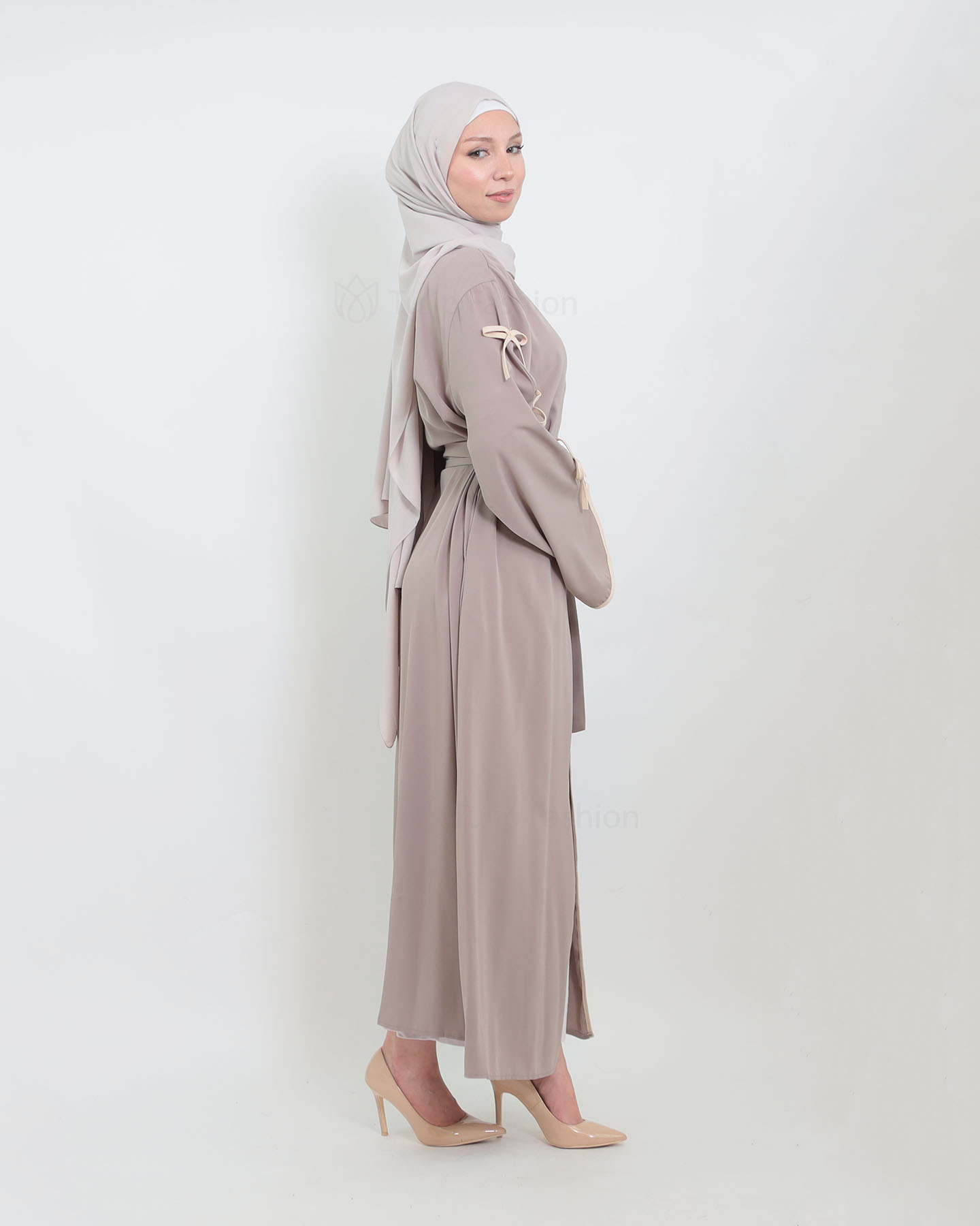 Open Abaya - Taupe - 3