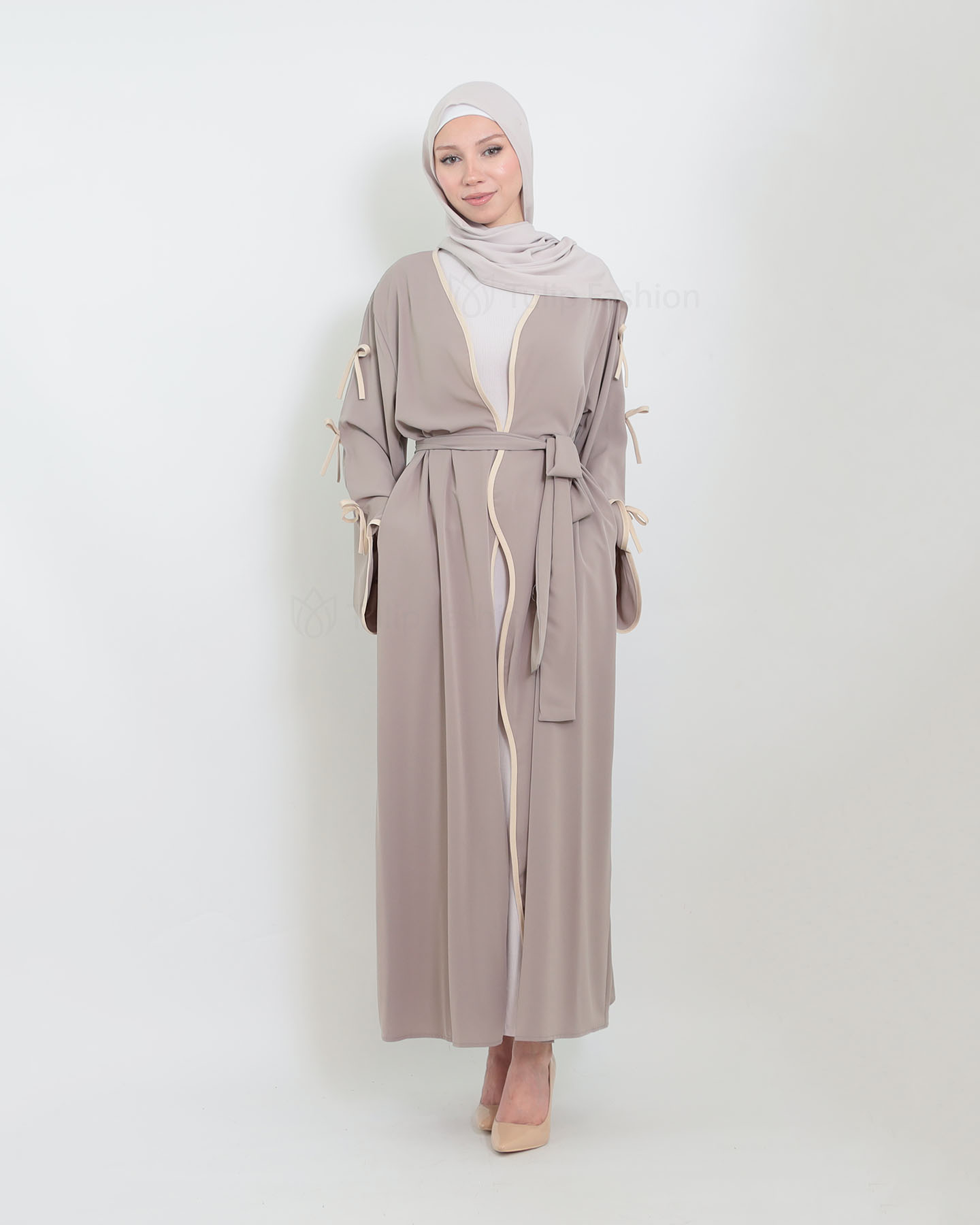 Open Abaya - Taupe - 5