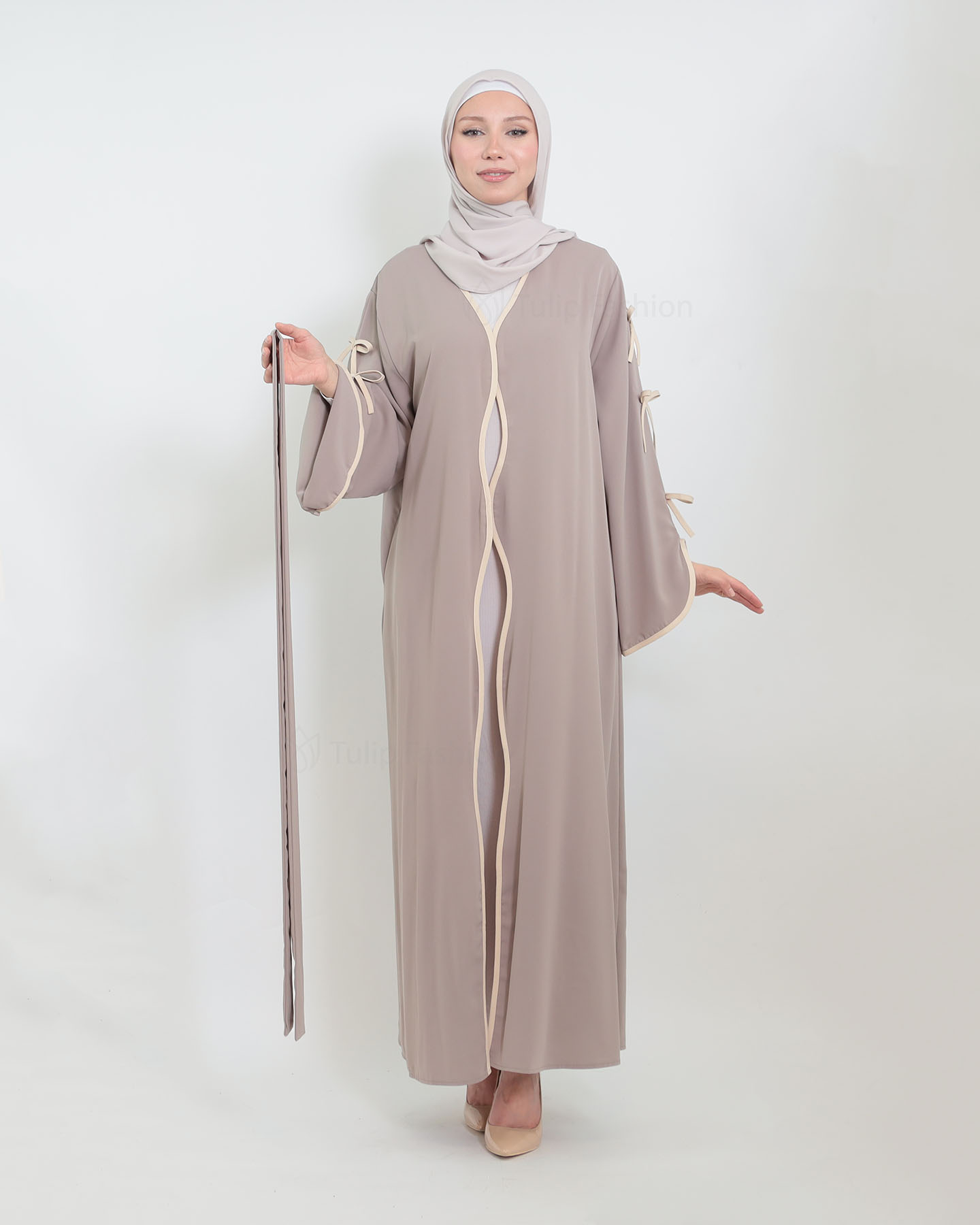 Open Abaya - Taupe - 6