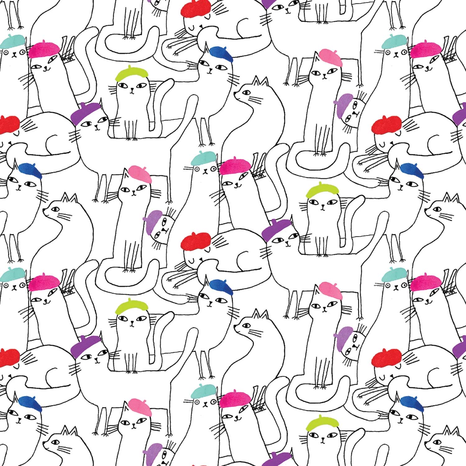 Beret Cats Multi  - Cats In Paris- Katter i baskrar