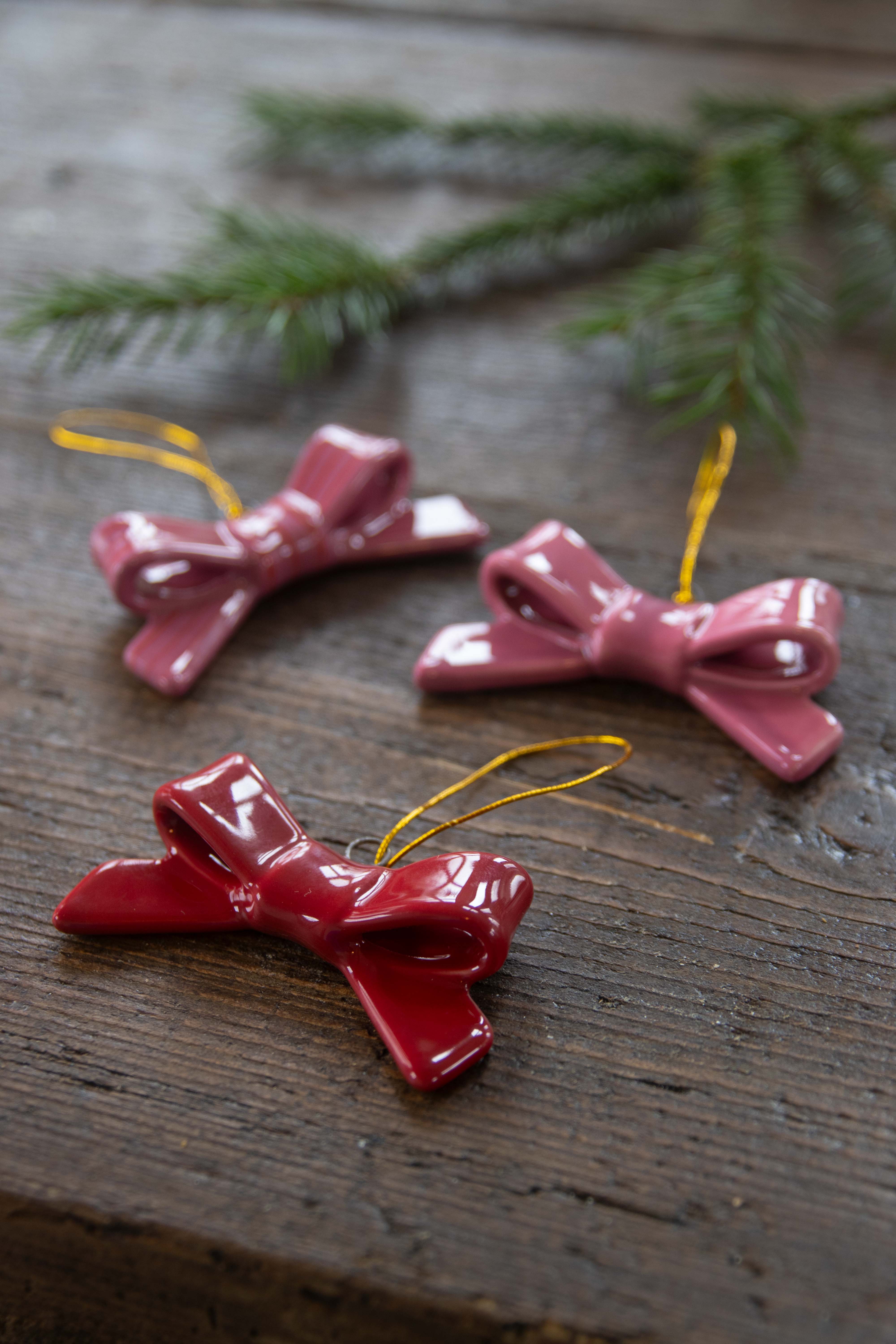 CERAMIC HANGING DECORATION BOW 3-PCS