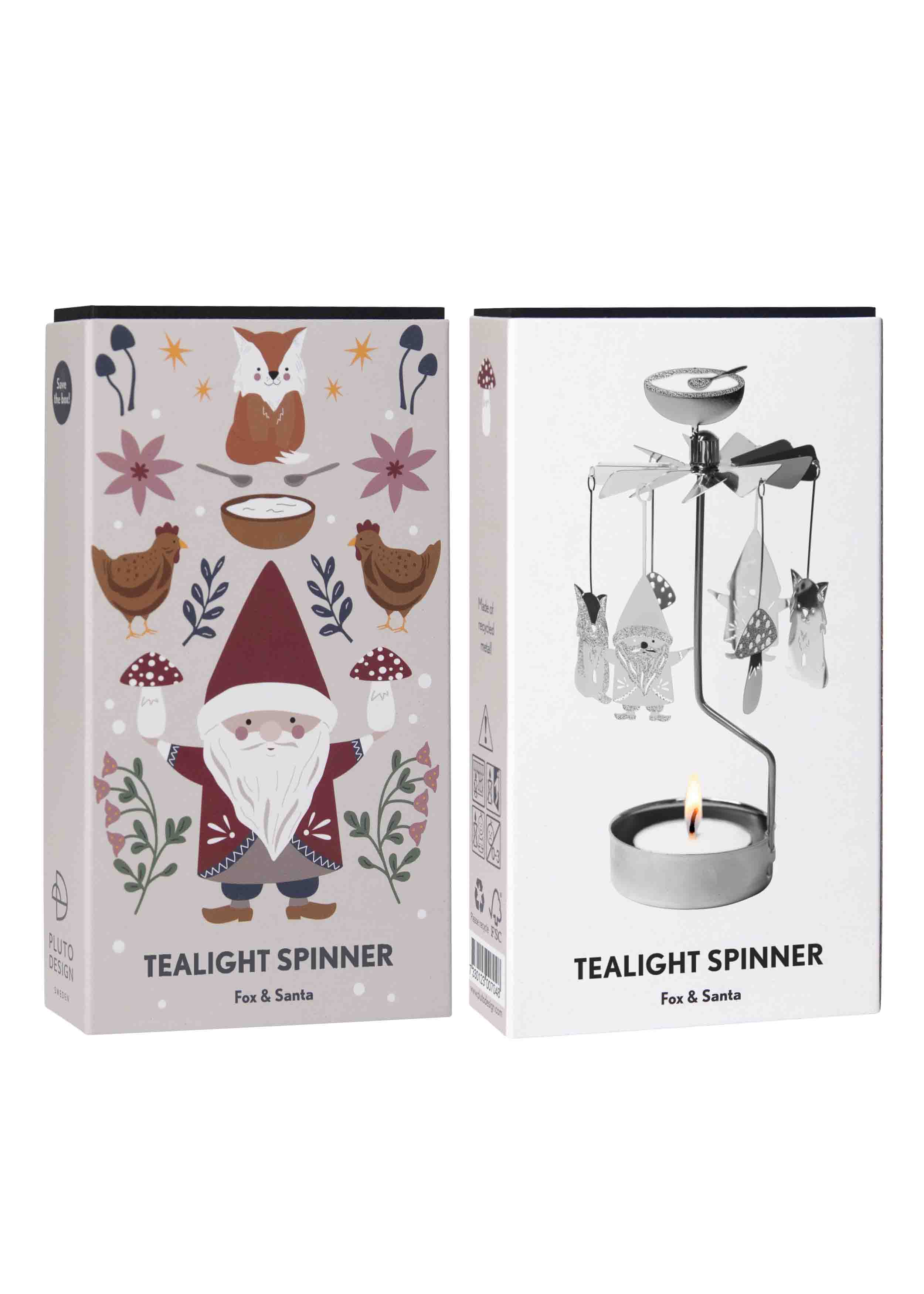 TEALIGHT SPINNER FOX & SANTA 