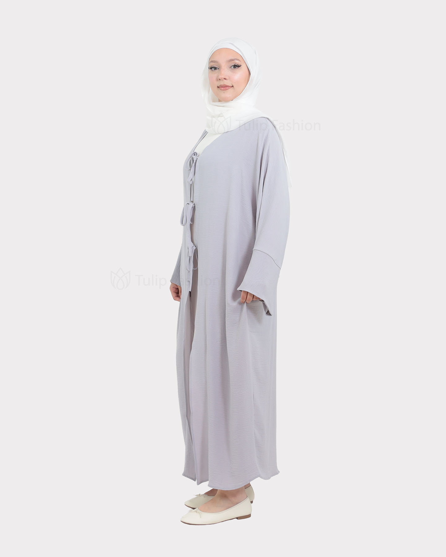 Open Abaya - Light Gray - 2