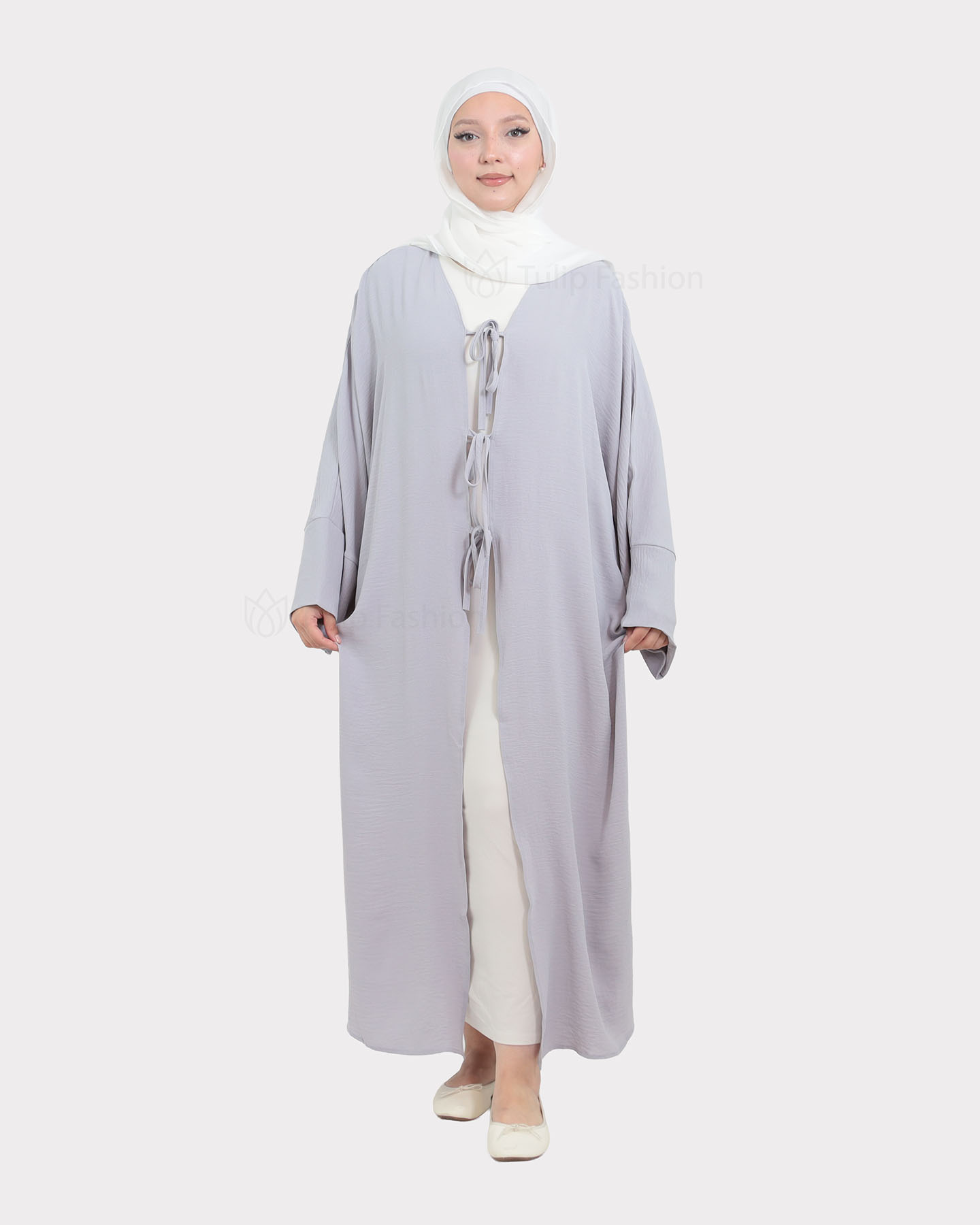Open Abaya - Light Gray