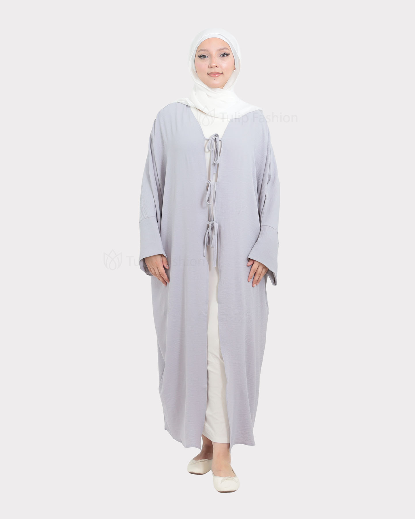 Open Abaya - Light Gray - 4