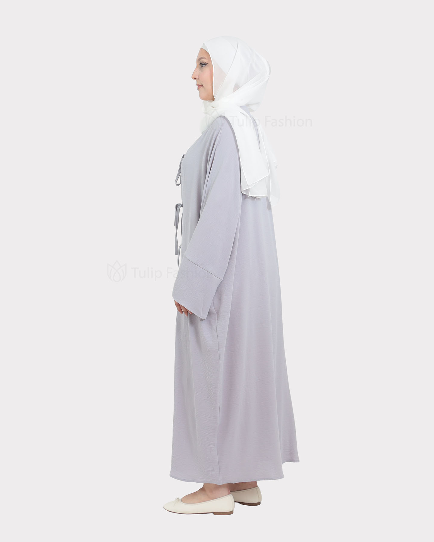 Open Abaya - Light Gray - 3