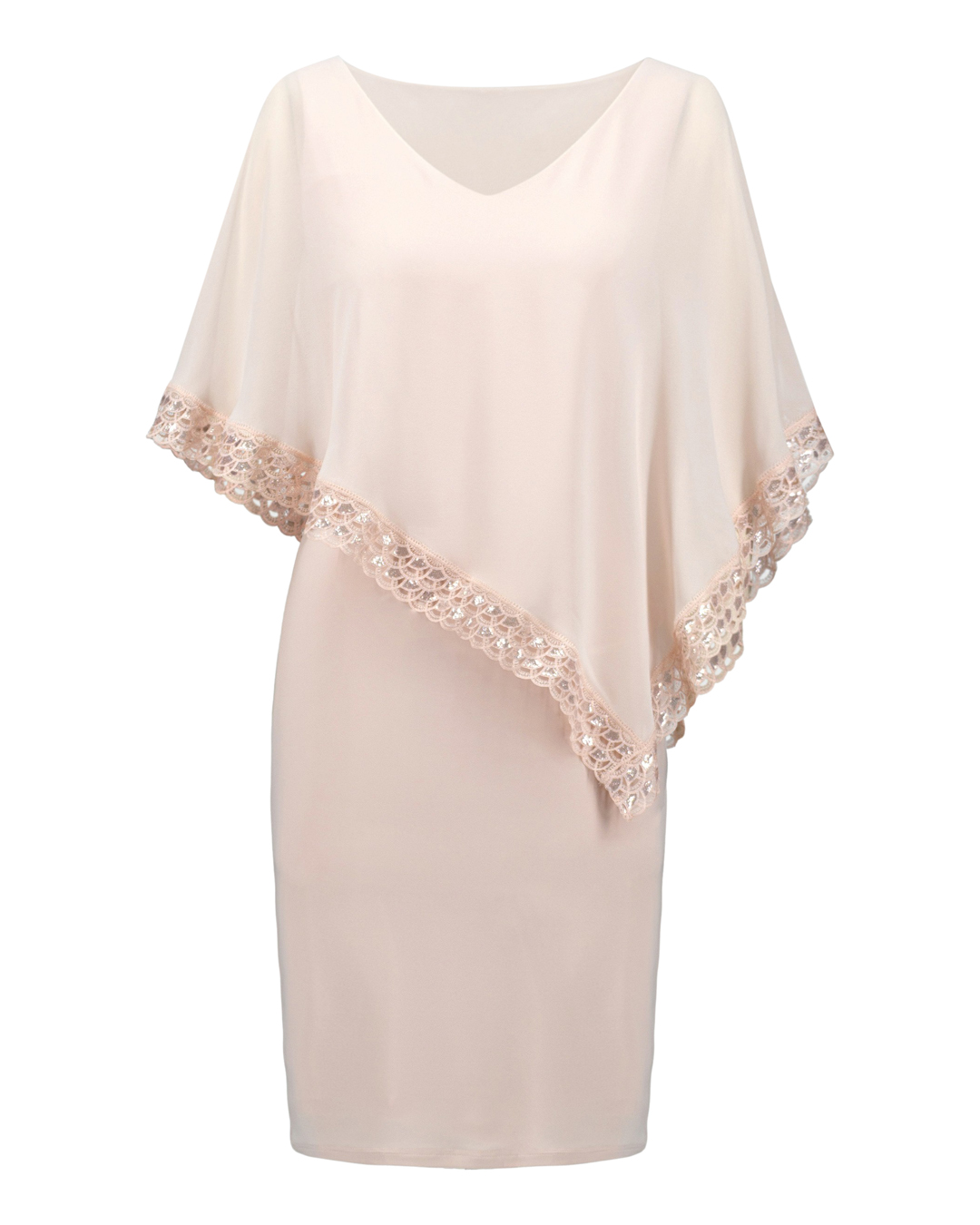 Klänning v-ringad spets/poncho ljusrosa - 4