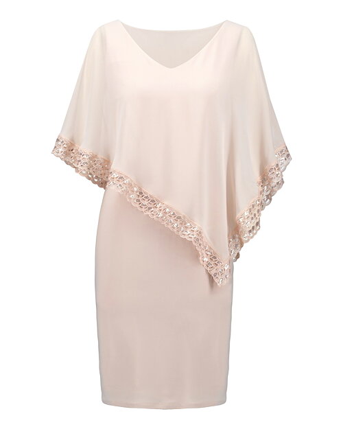 Klänning v-ringad spets/poncho ljusrosa - 4