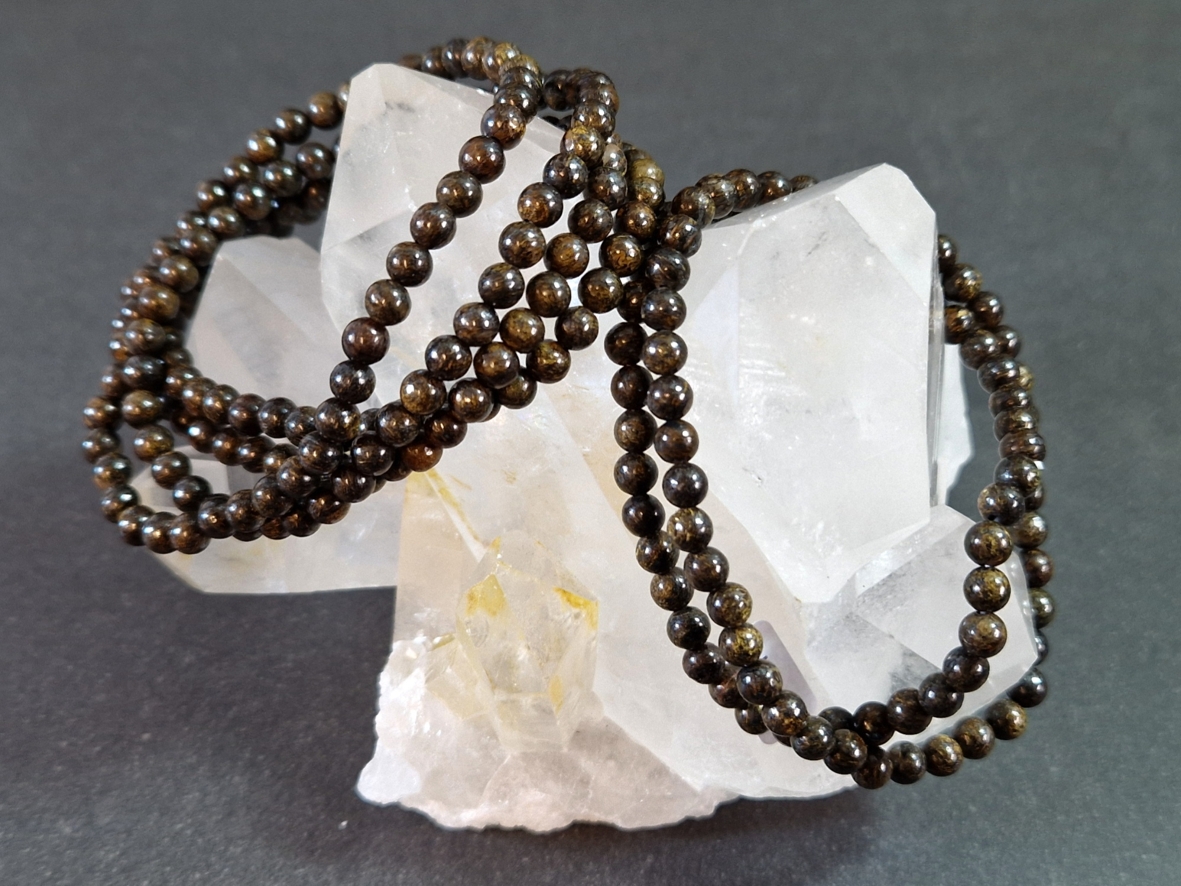 Guld Bronsit / Bronzit Armband - 5mm Pärlor