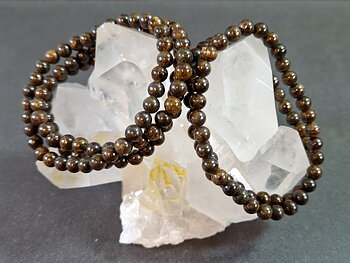 Guld Bronsit / Bronzit Armband - 6mm Pärlor