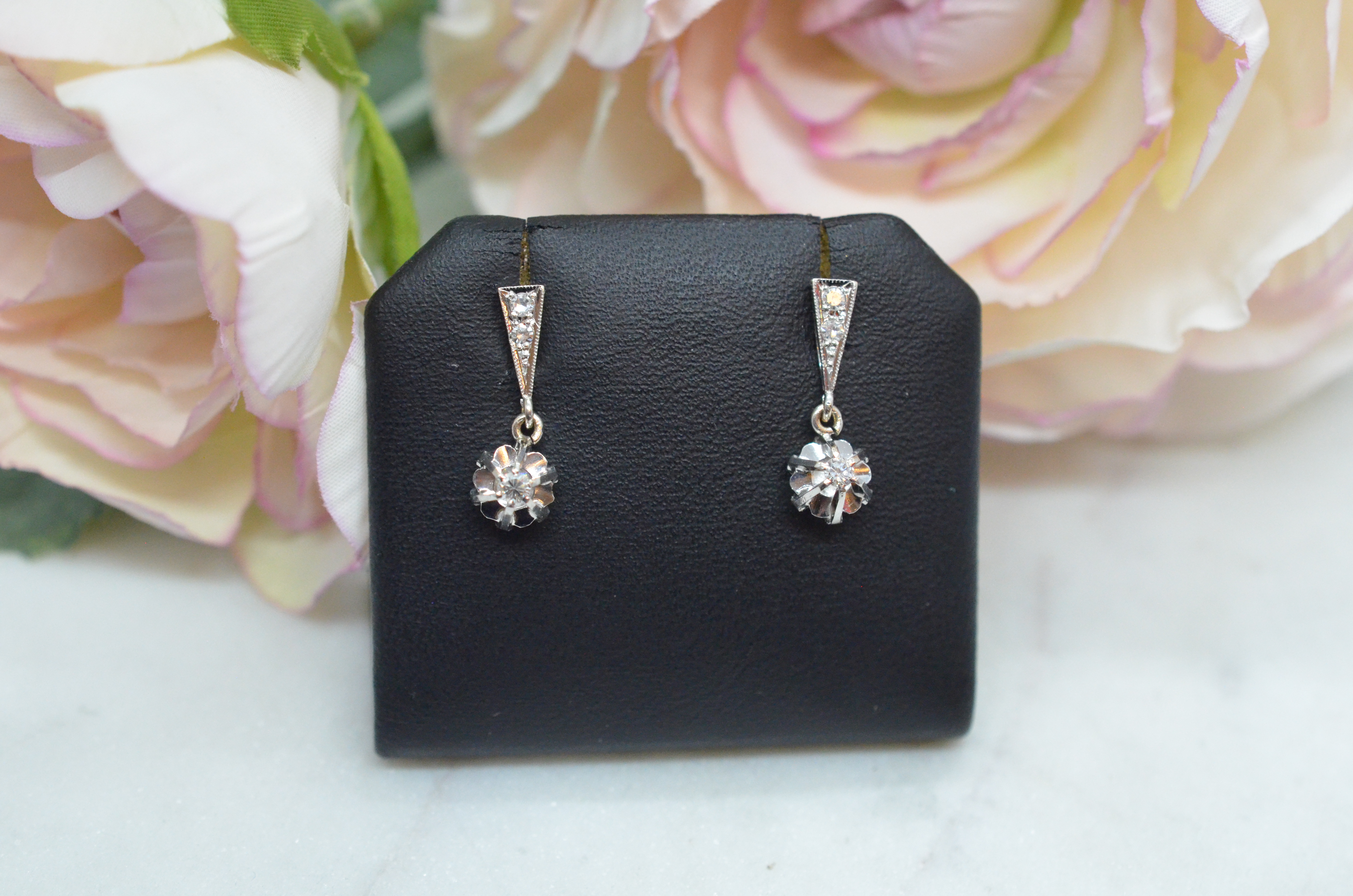 Vintage 18k white gold diamond earrings