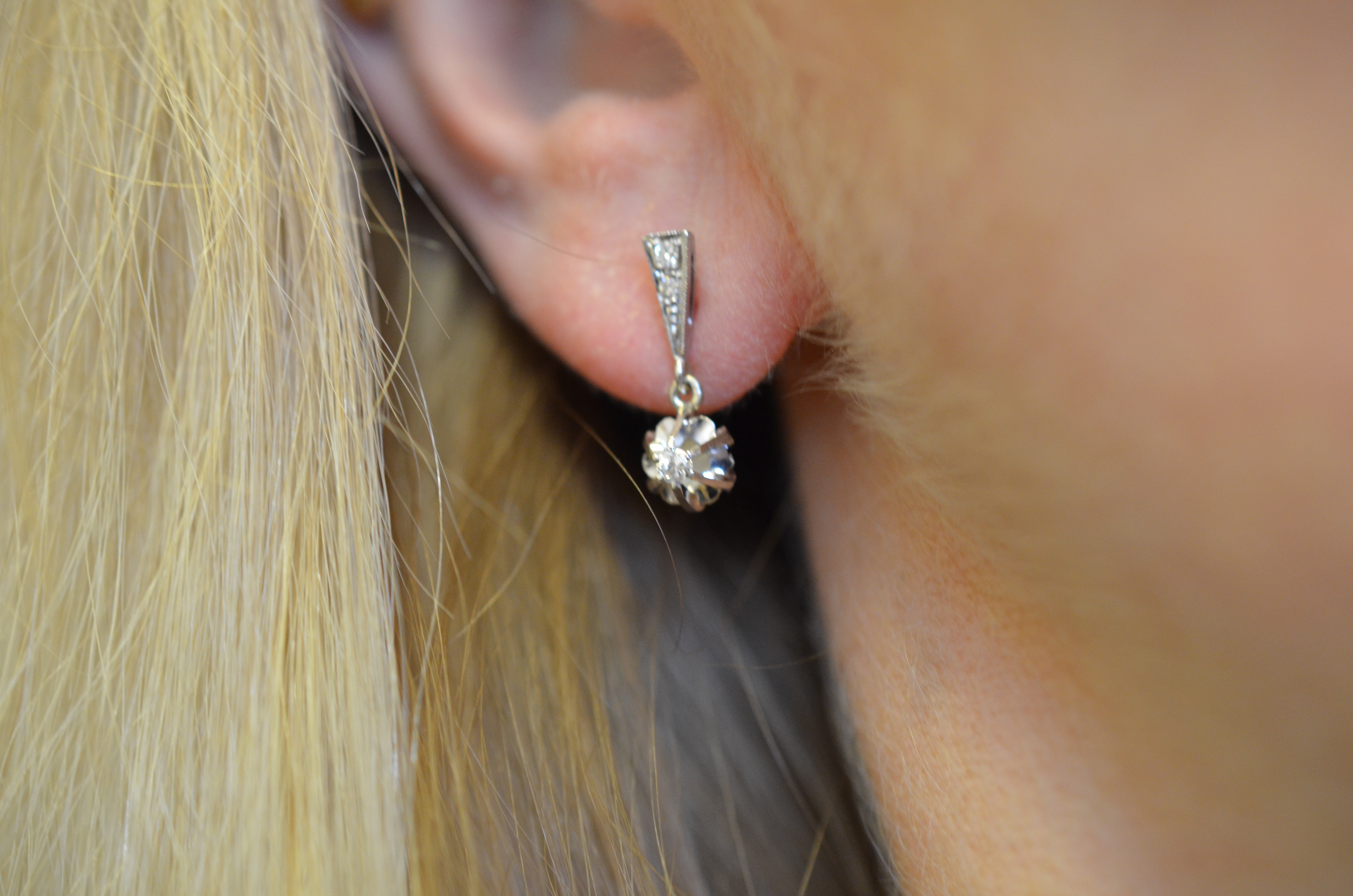 Vintage 18k diamantörhängen i vitguld - 4