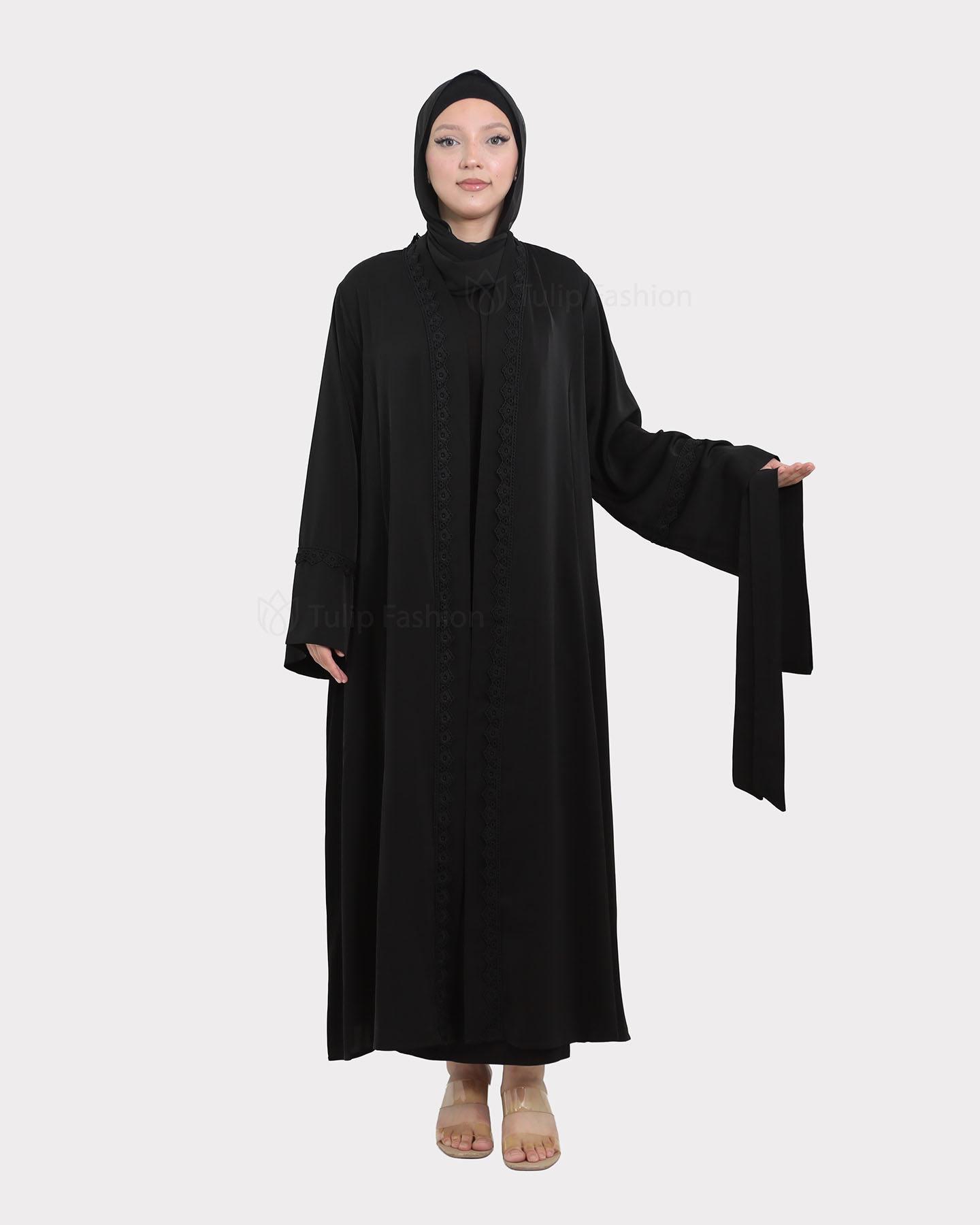 Open Abaya - Black - 5