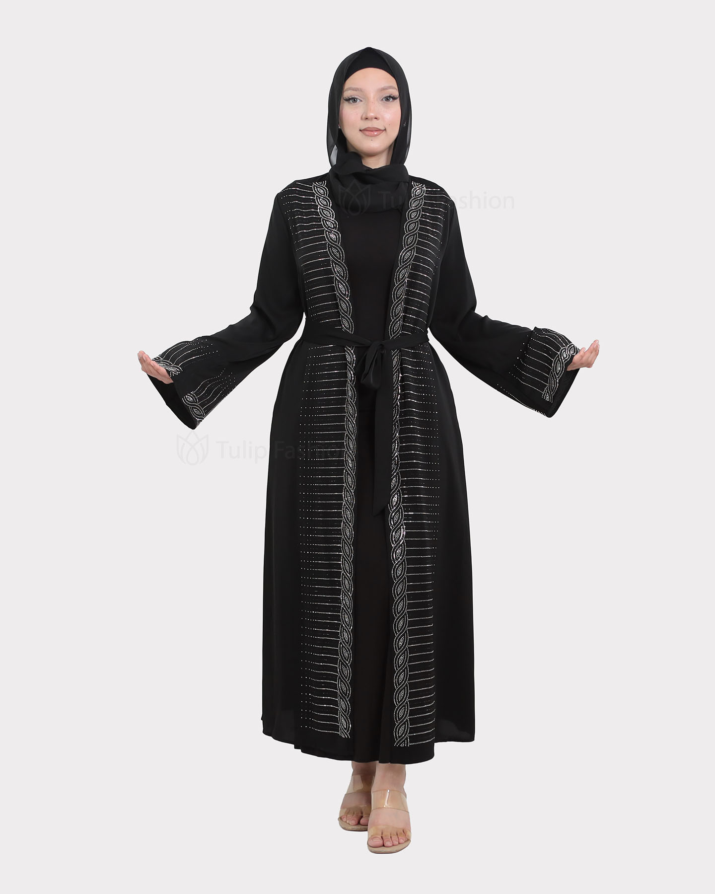 Open Abaya - Black - 4