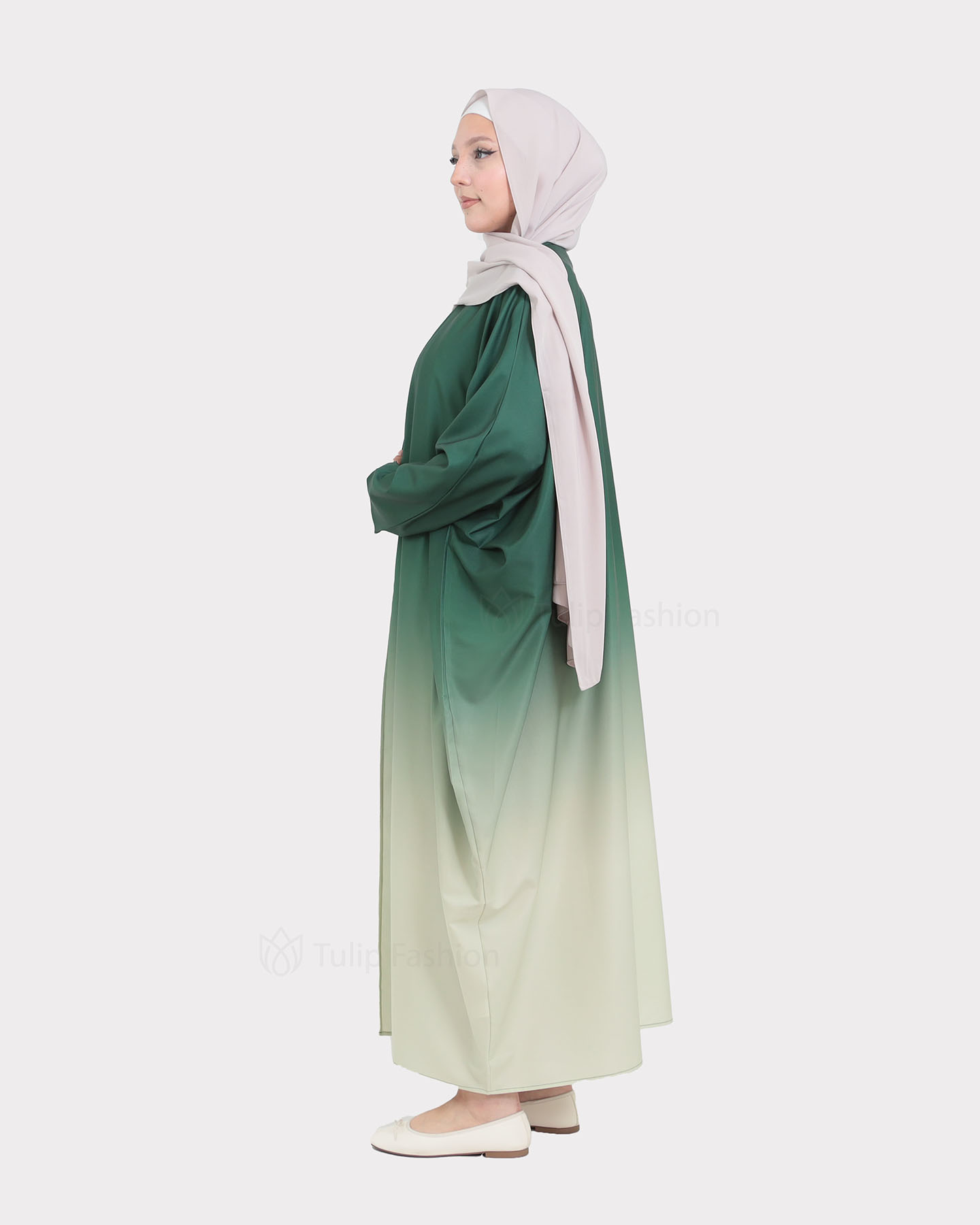 Open Butterfly Abaya - Green - 3