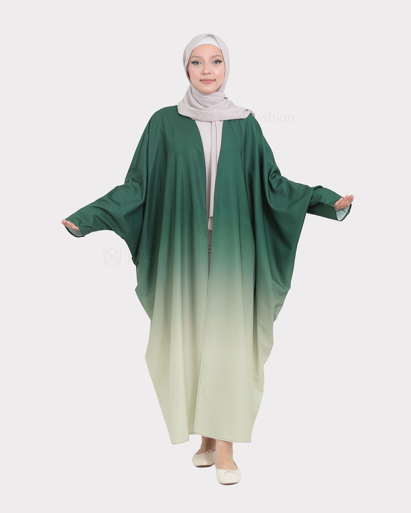 Open Butterfly Abaya - Green - 4