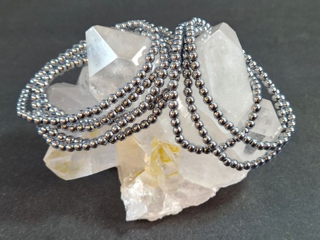 Silverpläterad Hematit Armband - 4mm Pärlor