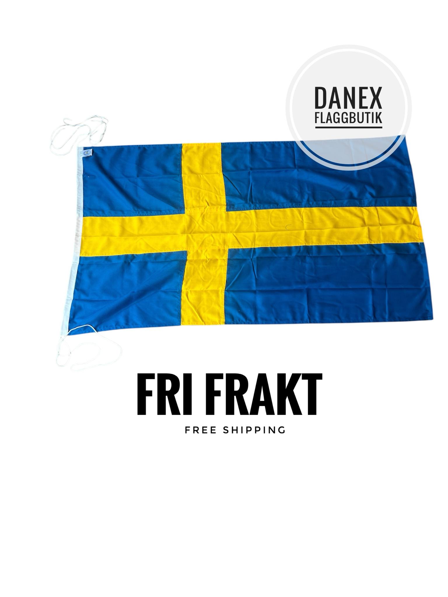 Sverige flagga 120 cm  - Långa linor 