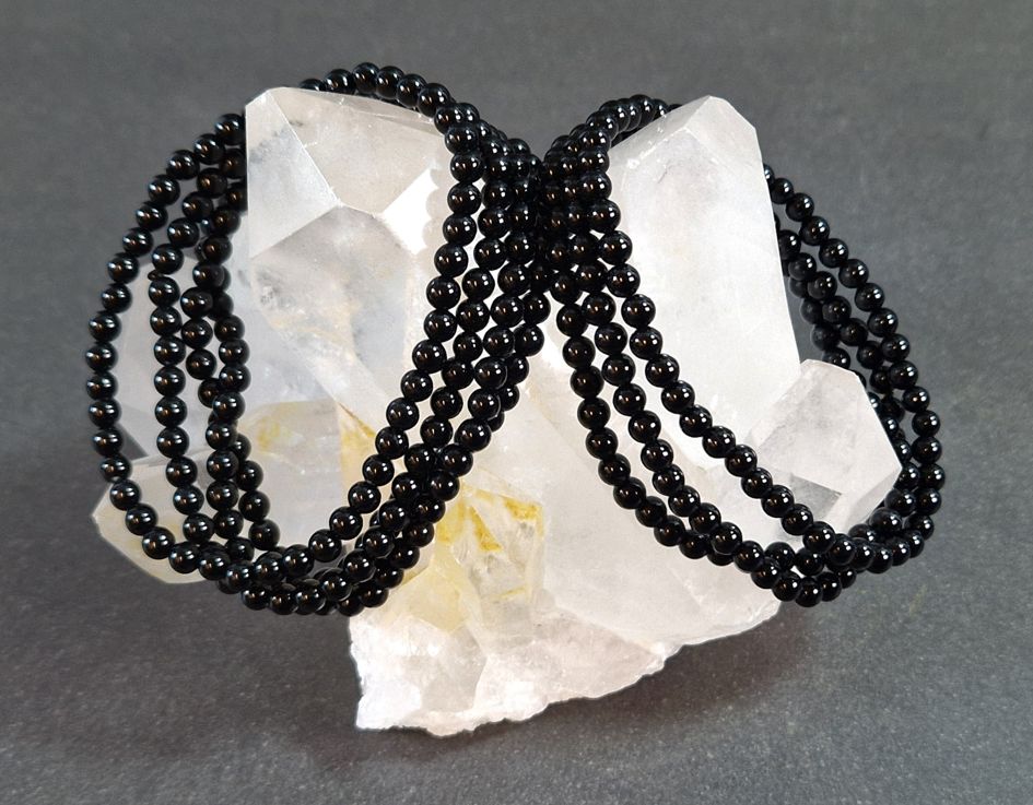 Svart Agat Armband - 4mm Pärlor