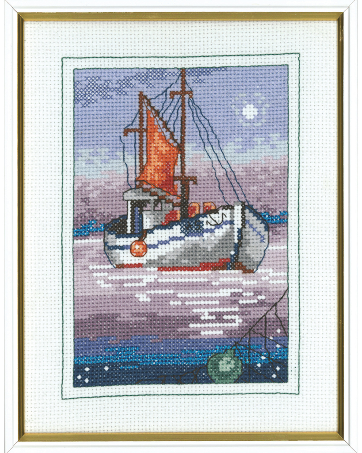 Korsstygn Tavla Fiskebåt