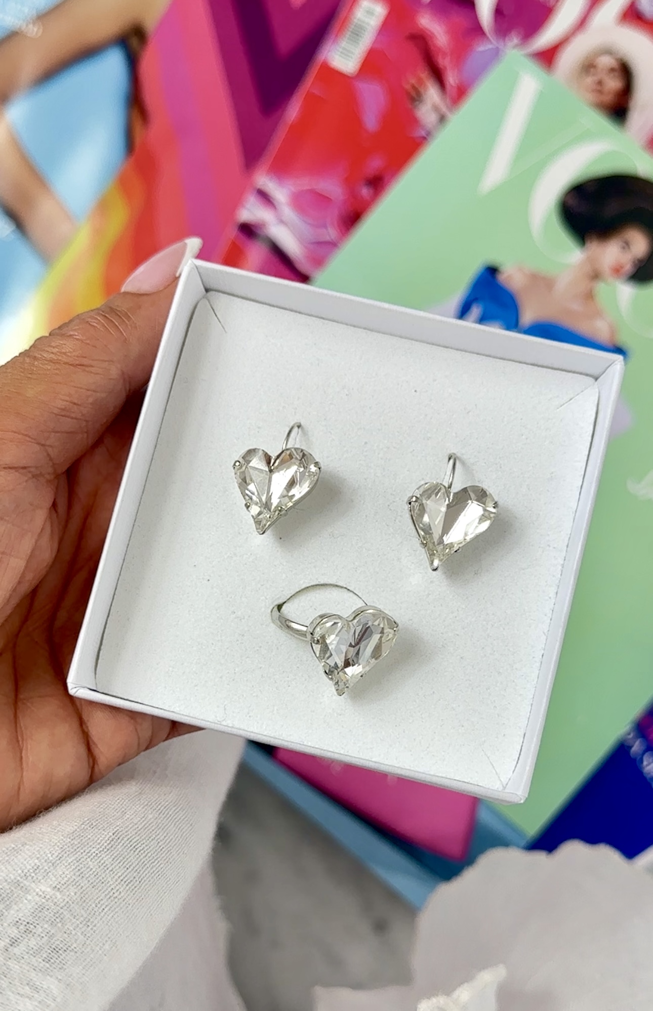 Sweet Heart Jewelry Set Clear Crystal Silver