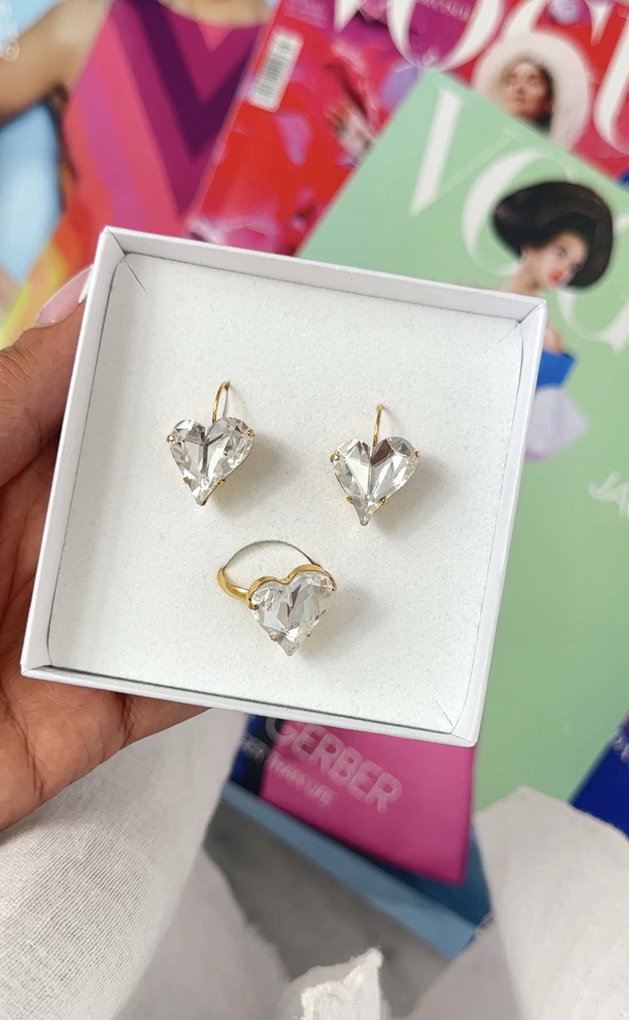 Sweet Heart Jewelry Set Clear Crystal Gold