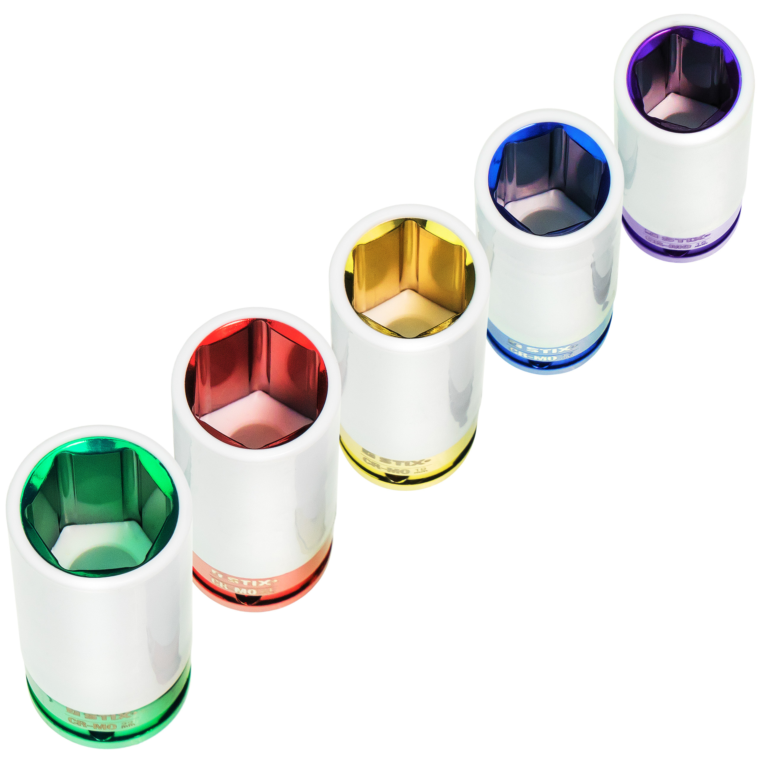 STIX krafthylsesats, set om 5st Långa 1/2ˮ hylsor 15-22 mm - 4