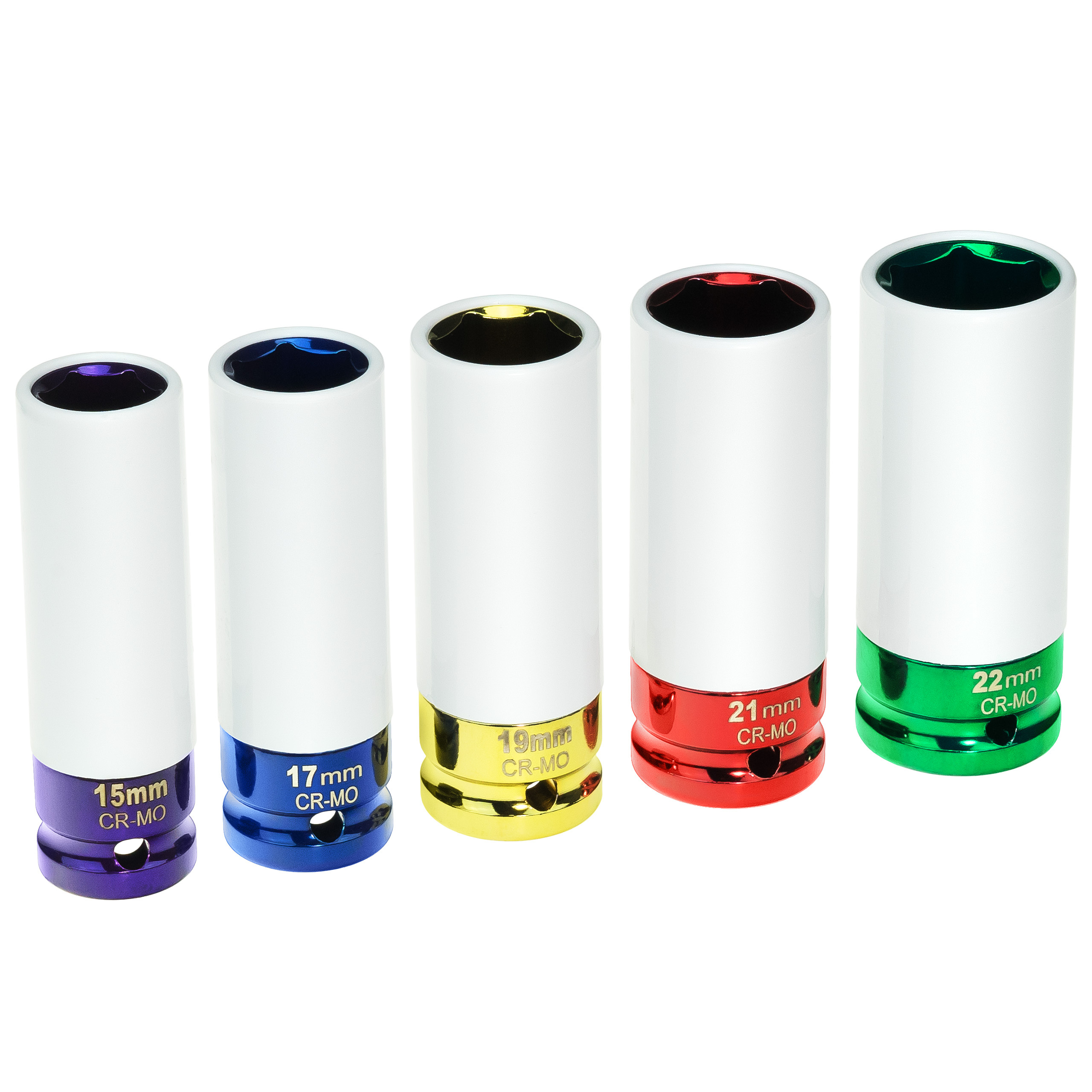 STIX krafthylsesats, set om 5st Långa 1/2ˮ hylsor 15-22 mm - 3
