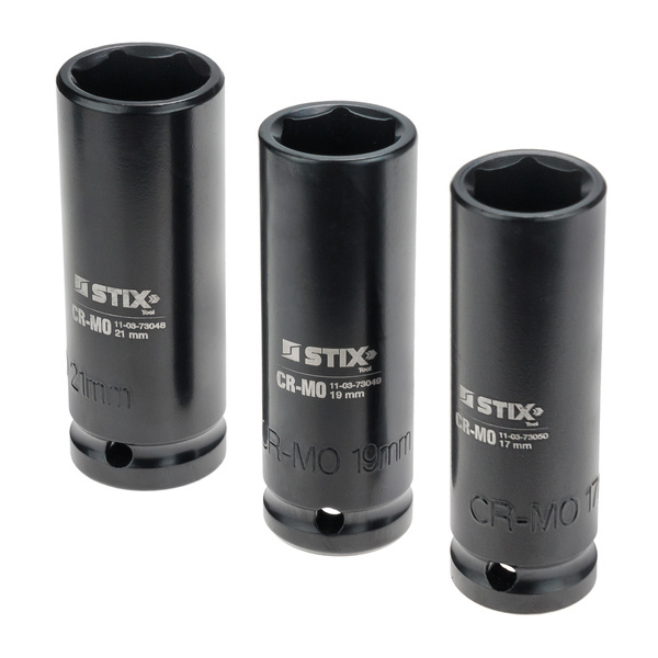 STIX krafthylsesats, set om 3st Långa 1/2ˮ hylsor 17, 19,21m - 5