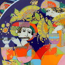 Björn Wiinblad (Oriental Night Music 1976) Colorful Wall Plaque 1 with Tale Motif 17 cm (with Box)