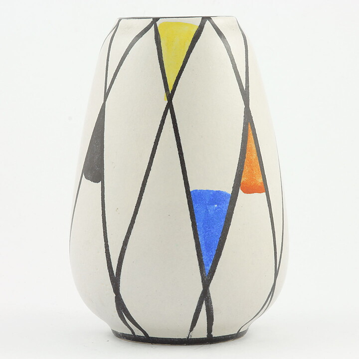 Bodo Mans (1950s) White Modern Vase with Modern Decor 17 cm