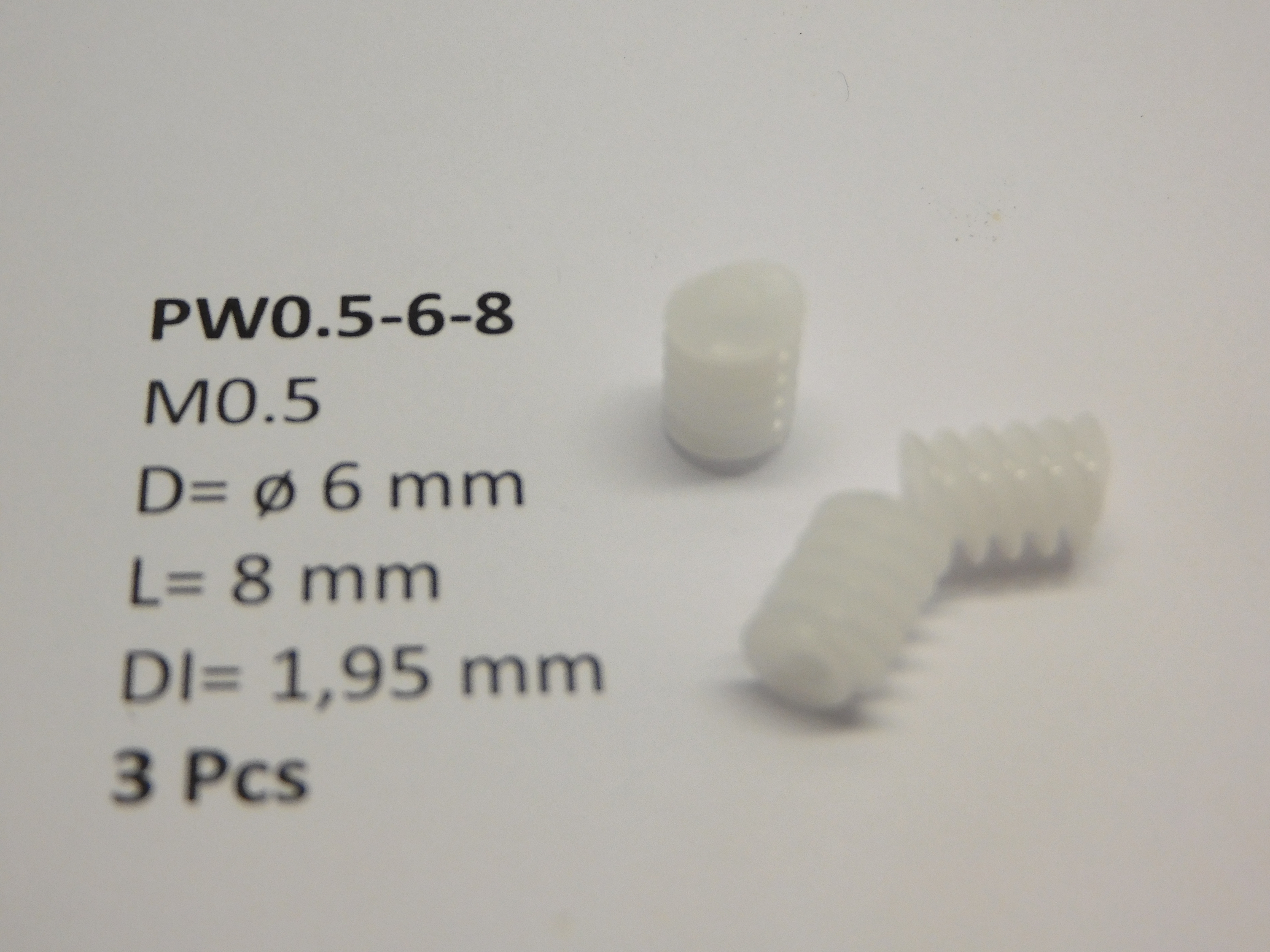 Snäckdrev i plast M0.5 D=ø6 L=8 DI=1.95 mm (3st)