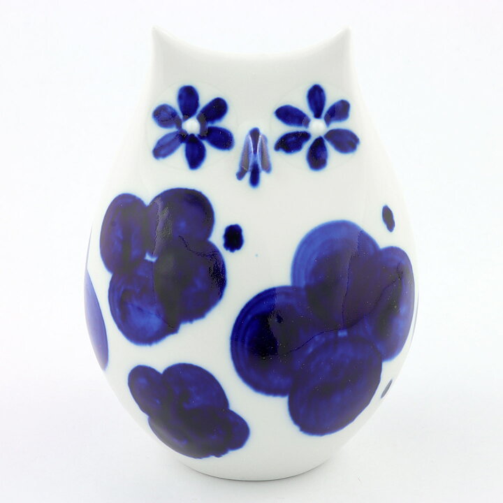 Sylvia Leuchovius (1960s) White Owl with Hand-Painted Blue Decor 14 cm (2)