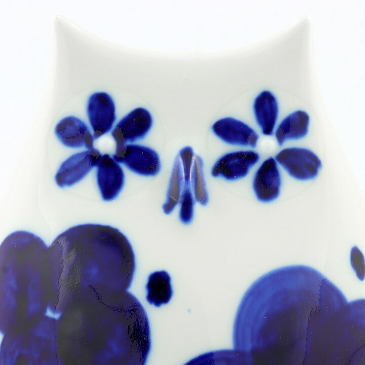 Sylvia Leuchovius (1960s) White Owl with Hand-Painted Blue Decor 14 cm (2)