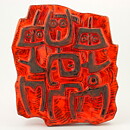 Lars Bergsten (1960s) Orange Relief Wall Plaque with Stylistic People Motif 25 cm