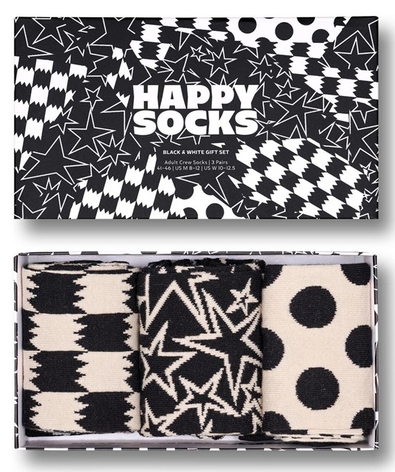 3-Pack Happy Socks Black And White Socks Gift Set