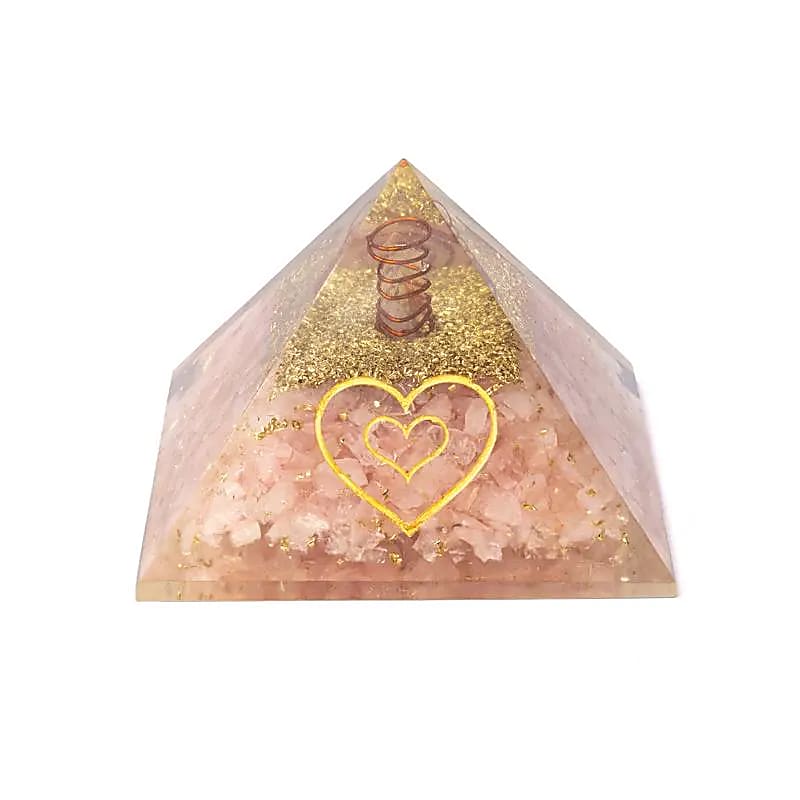 Orgonit pyramid rosenkvarts med hjärta 8x8x6 cm