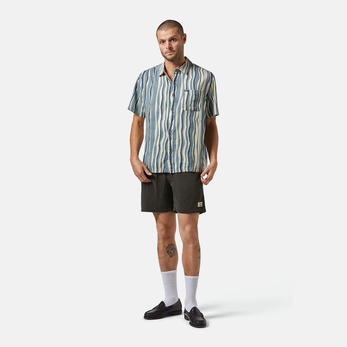 Brixton - Cru Slub SS Shirt Basalt Blue/Painterly Stripe - 4