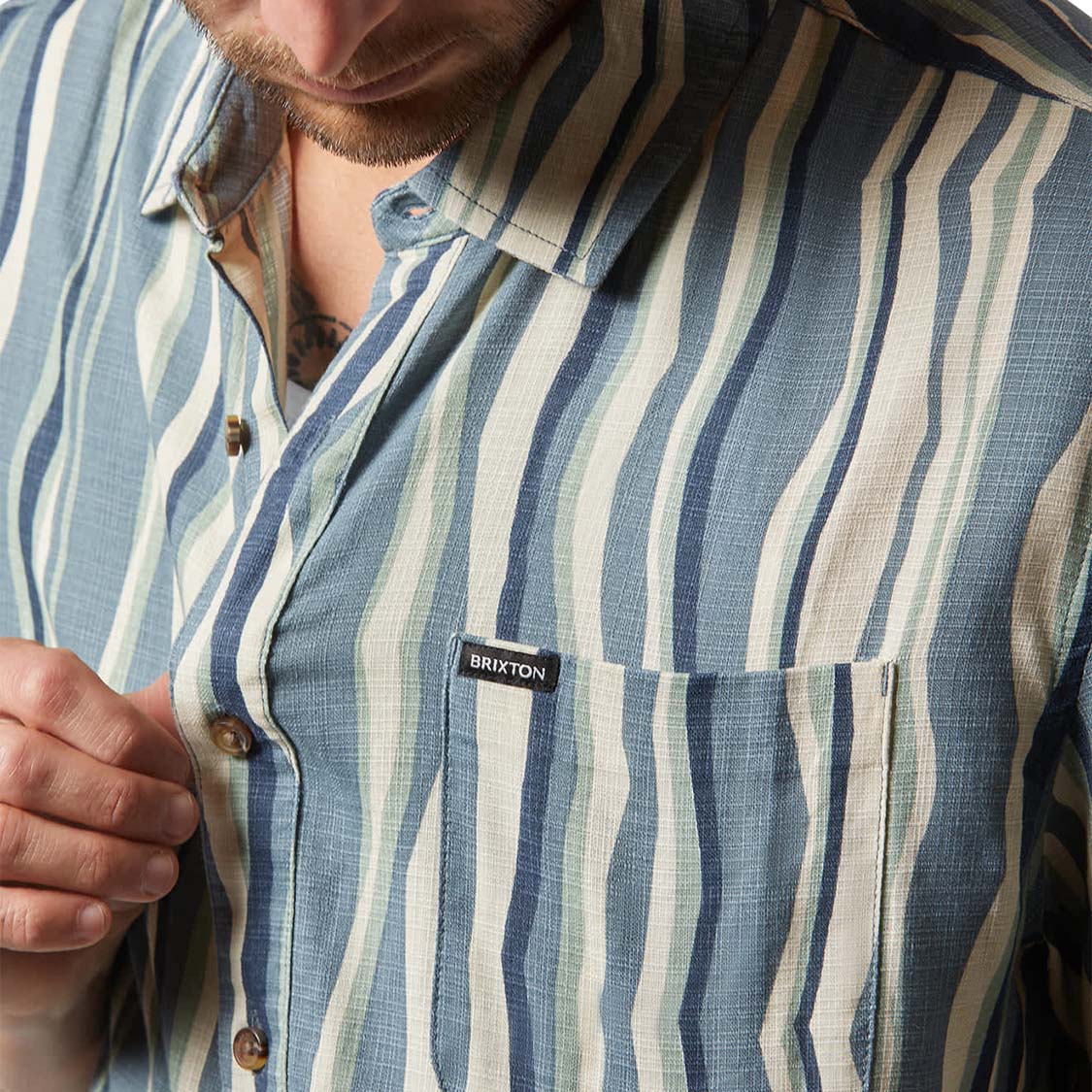 Brixton - Cru Slub SS Shirt Basalt Blue/Painterly Stripe - 5