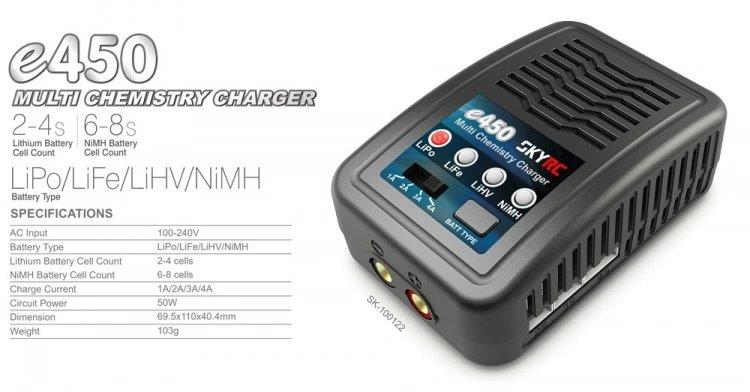 SkyRC e450 Laddare LiPo/LiFe/LiHV 2-4S,NiMH 6-8 50W 240VAC - 2