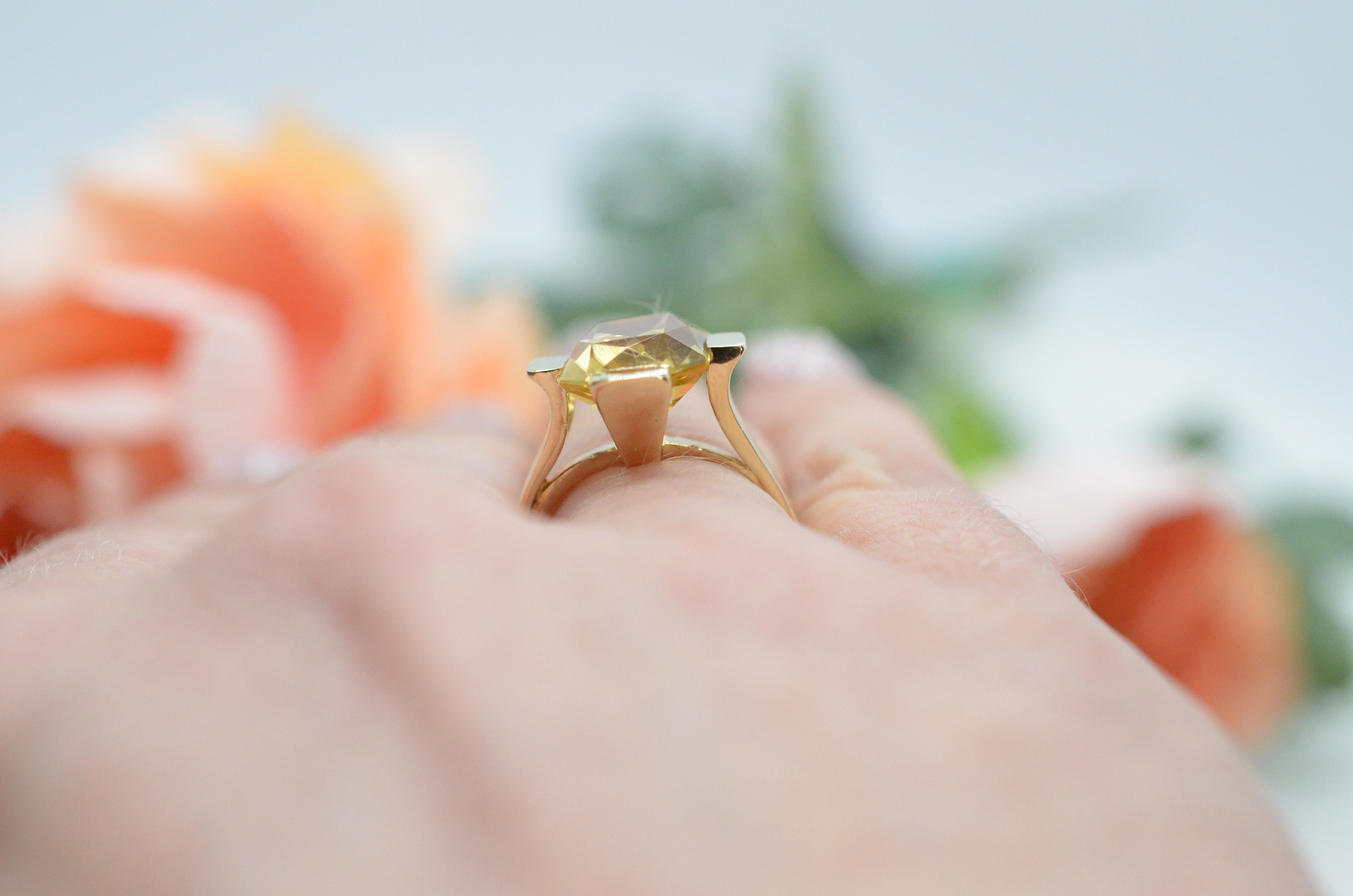 Vintage 14k ring with light yellow stone - 5