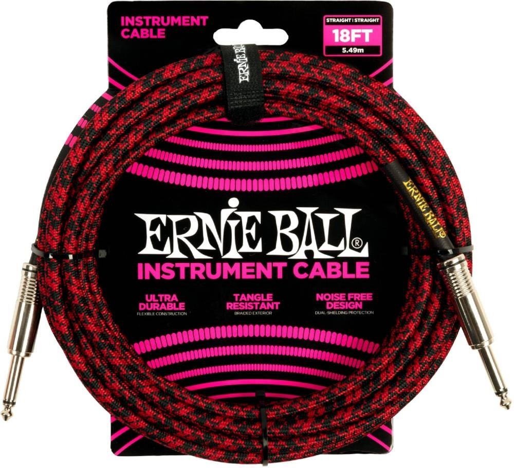 Ernie Ball 6396 - 5,5m Flätad Röd/Svart Instrumentkabel Tele/Tele
