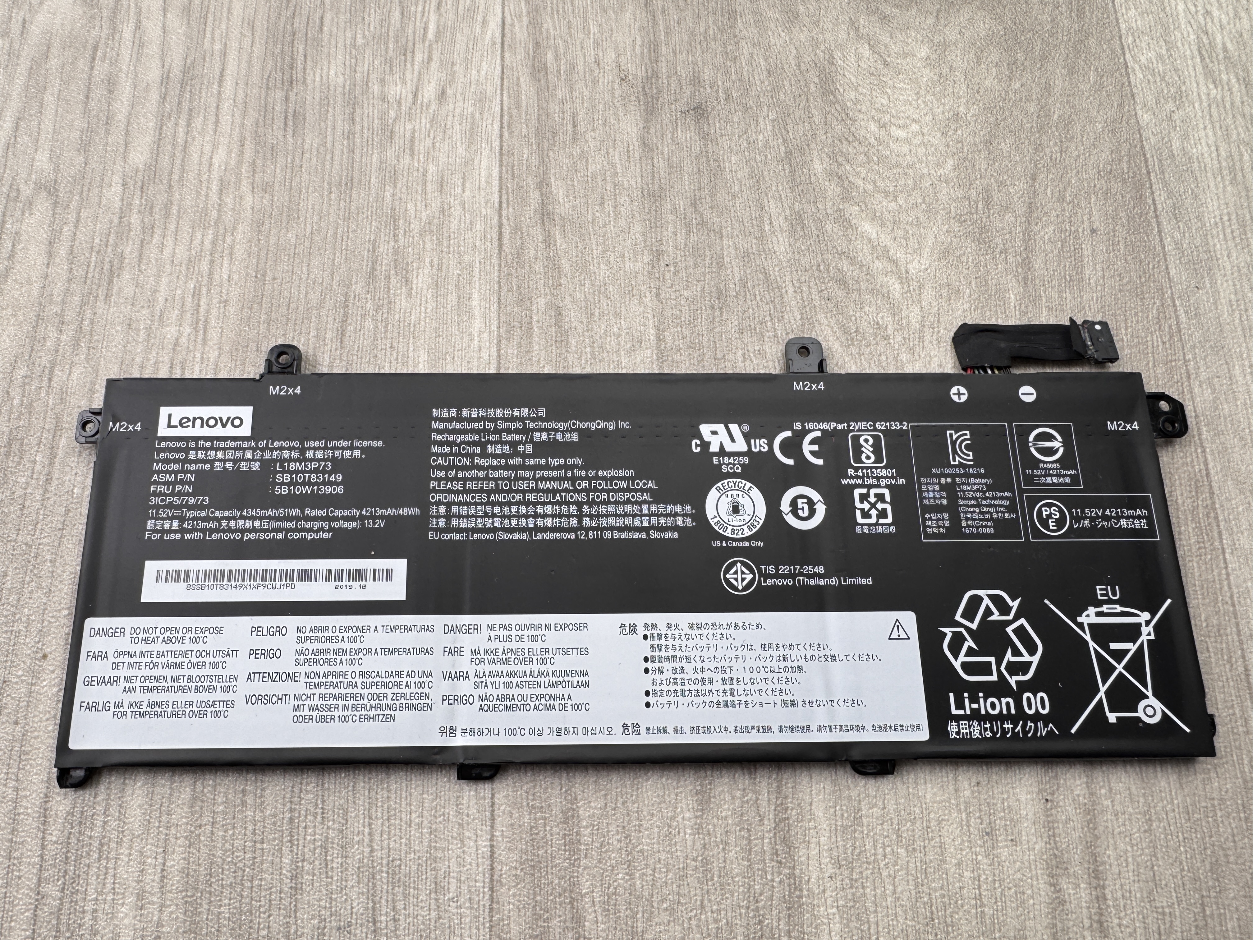 Begagnad Original Batteri L18M3P73 Lenovo ThinkPad P43s T490 T495 T14 P14s Gen1 Gen2 11.52v 51Wh 4345mAh