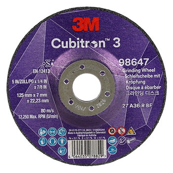 3M™ Cubitron™ 3 Grind wheel, 36+, T27, 125 mm x 7 mm x 22.23 mm
