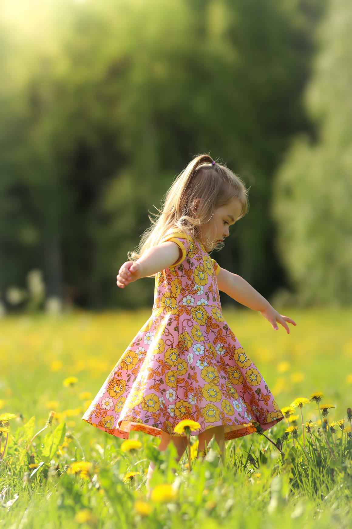 Kids dress "Alice" pink/yellow
