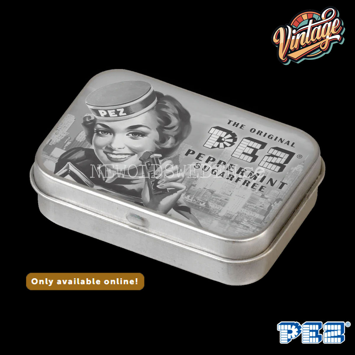 PEZ Nostaligc Tin Black/White Lady + Candy - Retro