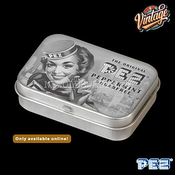 PEZ Nostaligc Tin Black/White Lady + Candy - Retro
