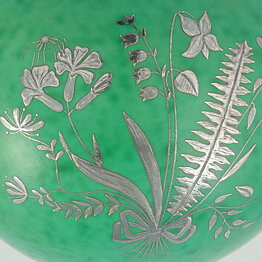 Wilhelm Kåge (Argenta 1938) Green Spherical Vase with Silver Decor 13 cm